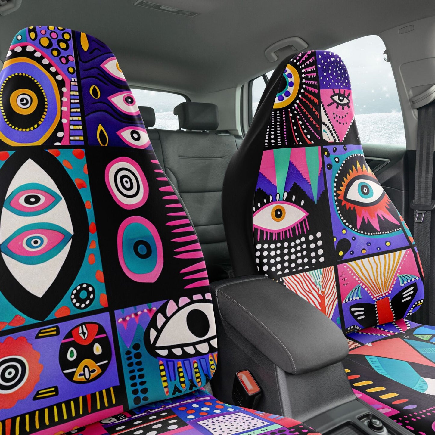 Abstract Geometric Car Seat Covers – Vibrant Decorative Art Custom Design