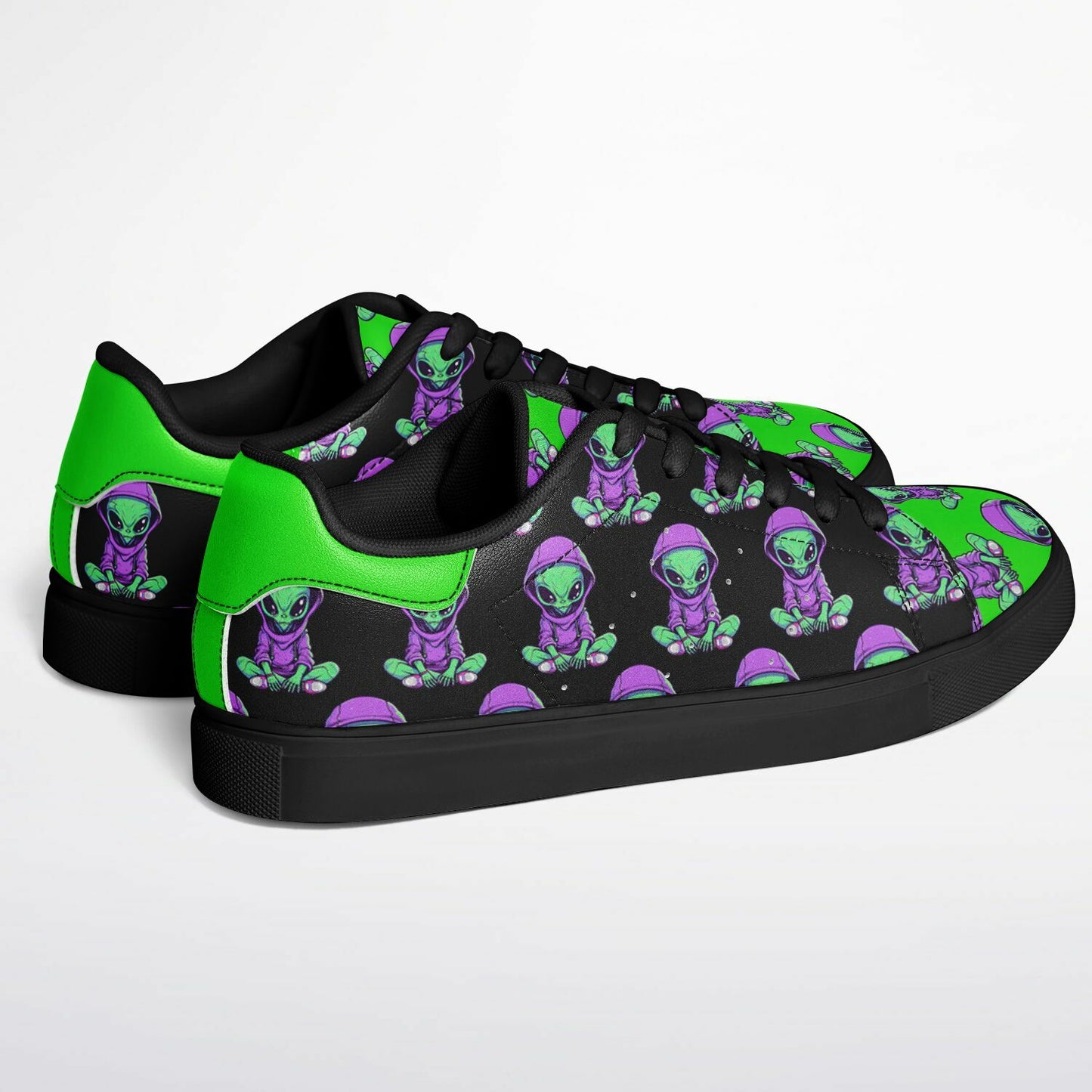 Alien Terrestrial Black & Green Unisex Sneakers – Futuristic Streetwear Statement