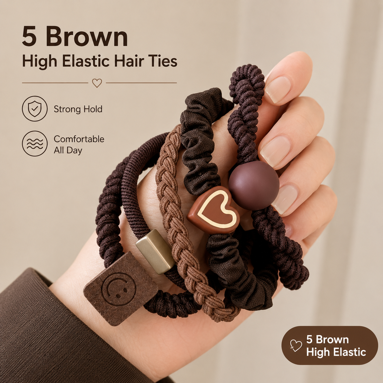 Neutral Boho Hair Ties for Women | Soft Stretch Hair Bands & Wrist Accessories | 10-Piece Everyday Collection