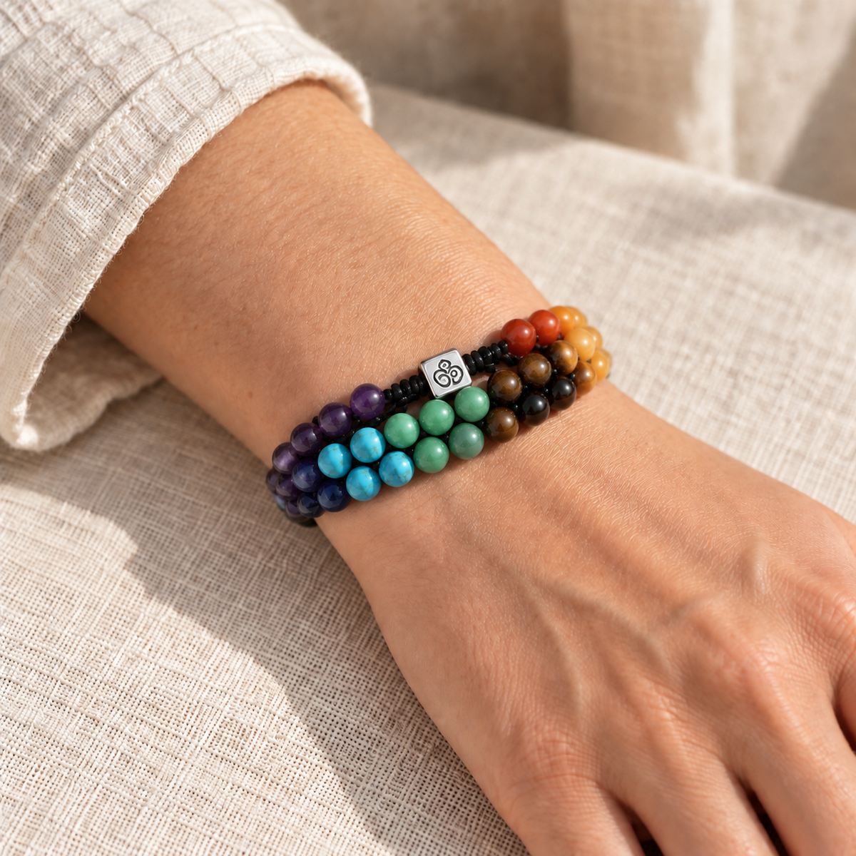 7 Chakra Beaded Bracelet | Adjustable Multicolor Stone Bracelet for Yoga & Meditation