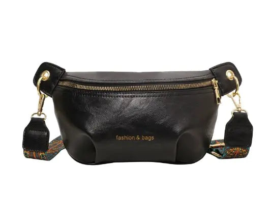 Leather Fanny Pack with Printed Strap (Single Item)