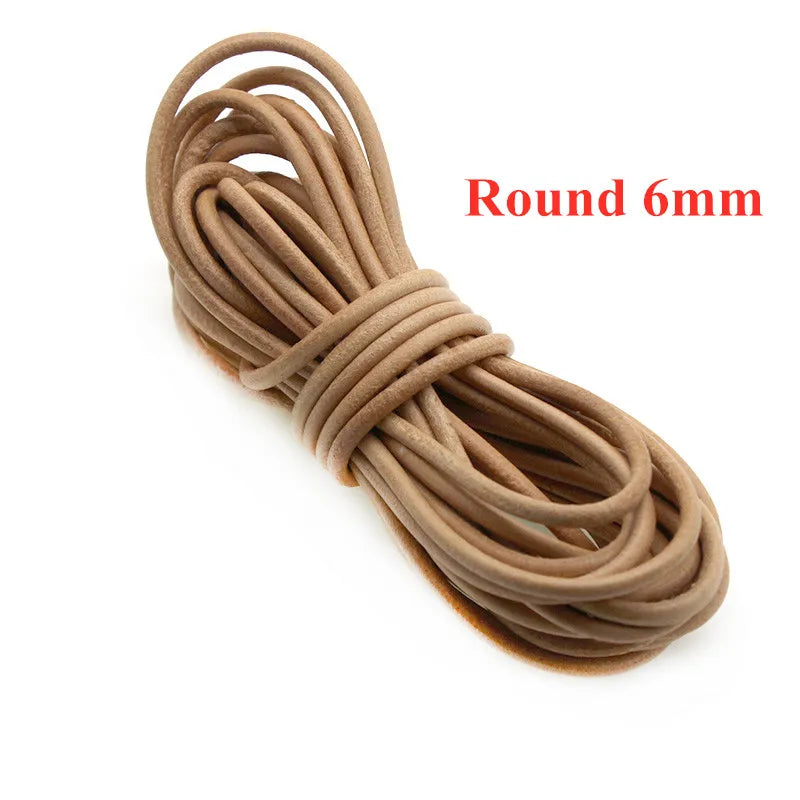 Genuine Cow Leather Cord | 2 Meter Round Flat Leather Strap | 1mm to 8mm Cord for Bracelets, Necklaces & DIY Jewelry Making