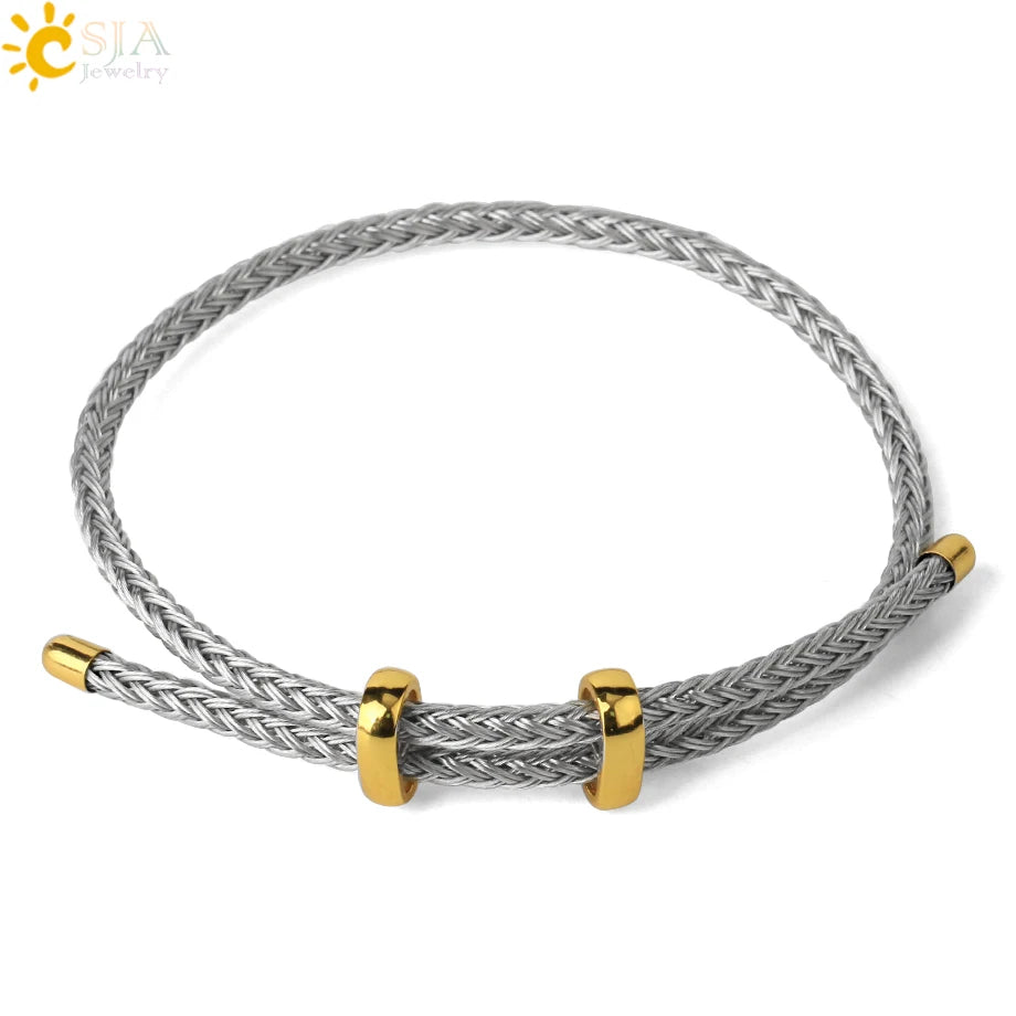 Adjustable Steel Wire Bracelet | Braided Rope Expandable Bracelet with Gold Color Clasp | DIY Charm Bracelet Base