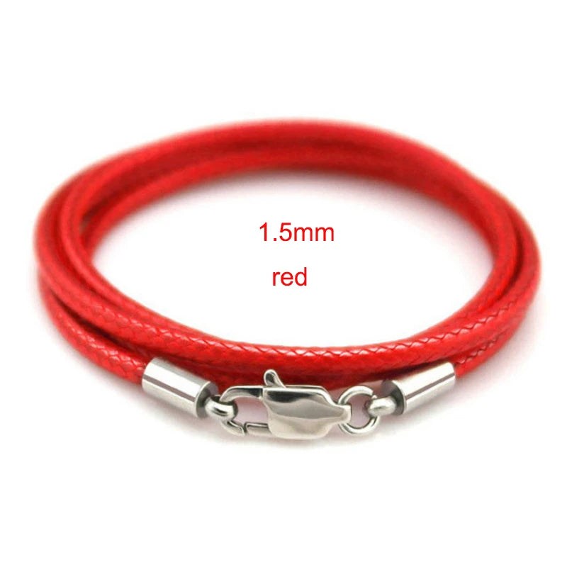 Waxed Leather Cord Necklace | Stainless Steel Clasp Pendant Chain | Adjustable 40–70cm for Men & Women