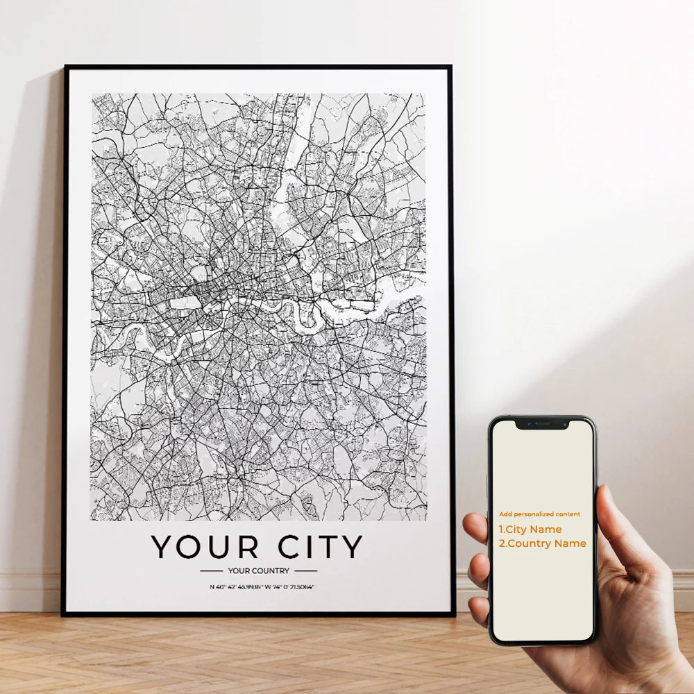 Custom Personalized City And County Map World Cover Gift Wall Art Printing Picture Living Room Bedroom Home Decoration