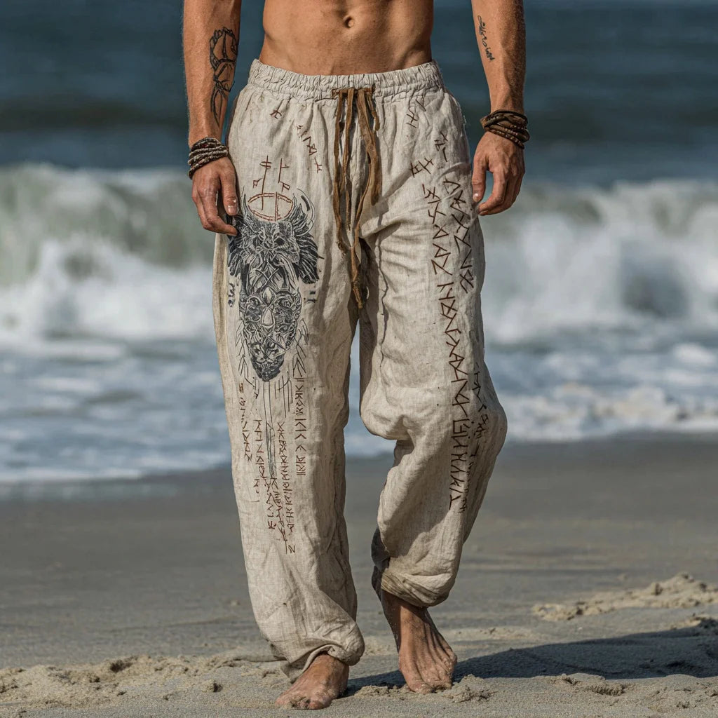 Men's Viking Retro Nordic Totem Two tone 3D Printed Casual Pants Drawstring Straight Leg Pants Summer Beach Pants