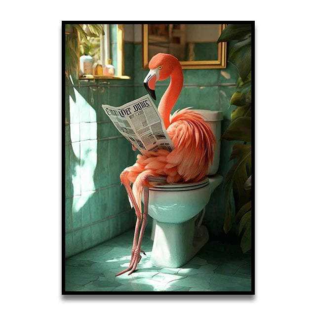 Bathroom Cat Reading on Toilet Canvas Wall Art Print Poster Funny Animal Decor Painting Home Room Decor Gift Unframed