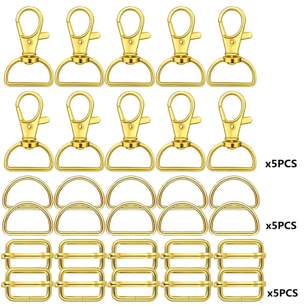 Swivel Clasp & D Ring Set | 15pc Lobster Claw Snap Hooks, D Rings & Slider Clasps | Keychain, Lanyard & DIY Craft Hardware