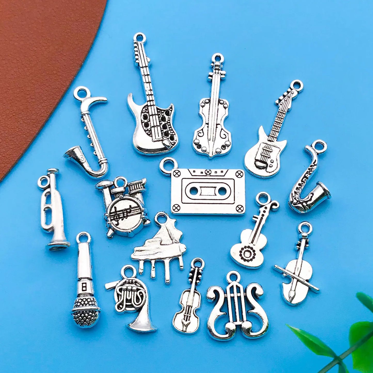 15-Piece Antique Silver Musical Instrument Charms | Guitar, Piano & Violin Pendants | DIY Jewelry Making Supplies