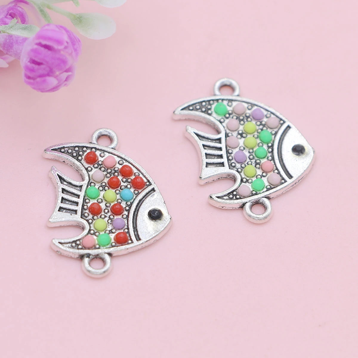 Crystal Fish Charms | 10 Antique Silver Connectors for Bracelets, Earrings & DIY Jewelry Making