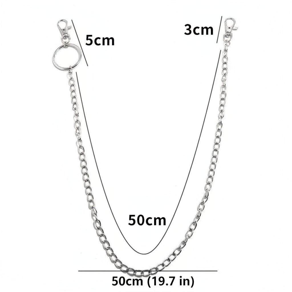 Metal Wallet Chain | Punk Hip Hop Belt Chain with Hook & Keyring | Pants Waist Chain for Keys, Wallets & DIY Accessories