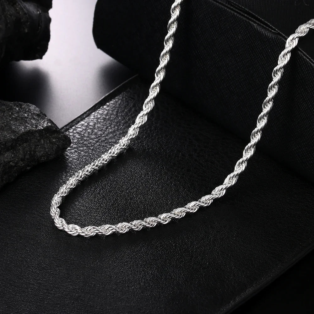 925 Sterling Silver Rope Chain Necklace | 4mm Classic Chain for Women & Men | Everyday Jewelry Gift