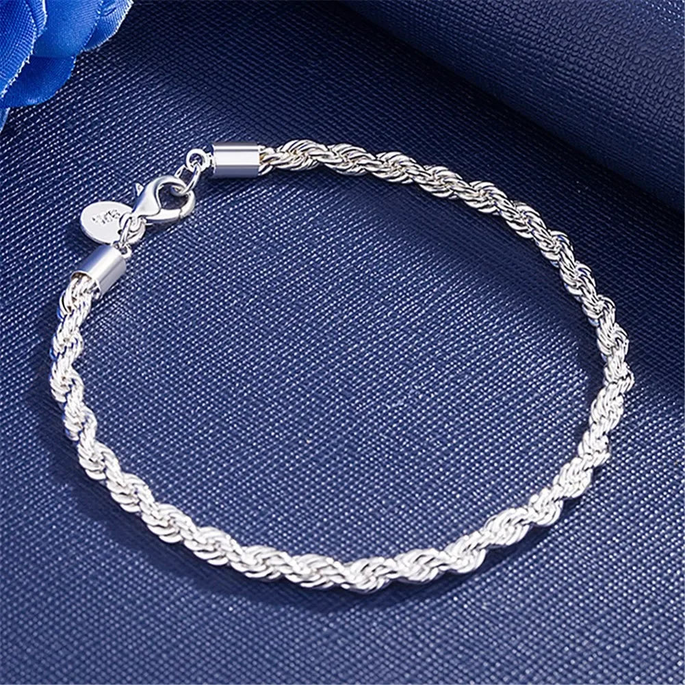 4mm Sterling Silver Chain Bracelet | 8 Inch 925 Stamped Bracelet | Gold or Silver Color Charm Bracelet for Jewelry Making