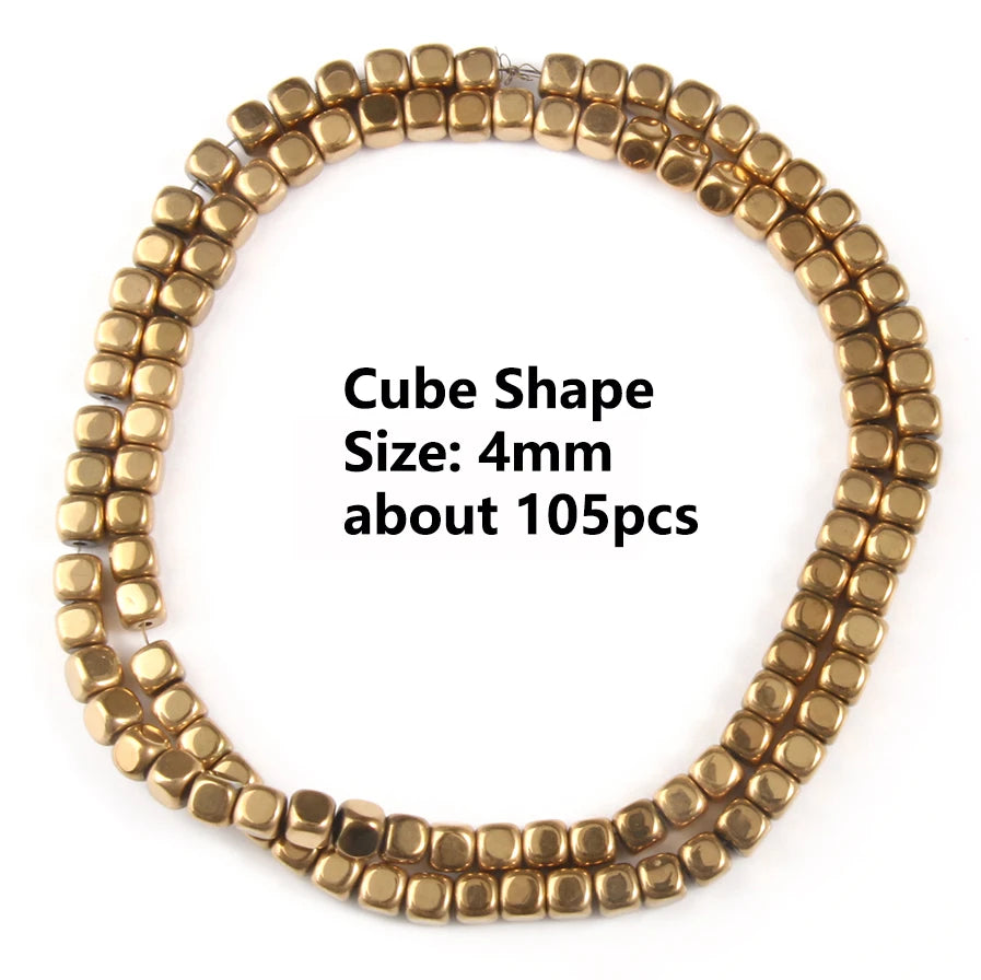 Gold Plated Hematite Beads | 4mm Heart, Cube, Rondelle & Irregular Spacer Beads | 15-Inch Jewelry-Making Strand