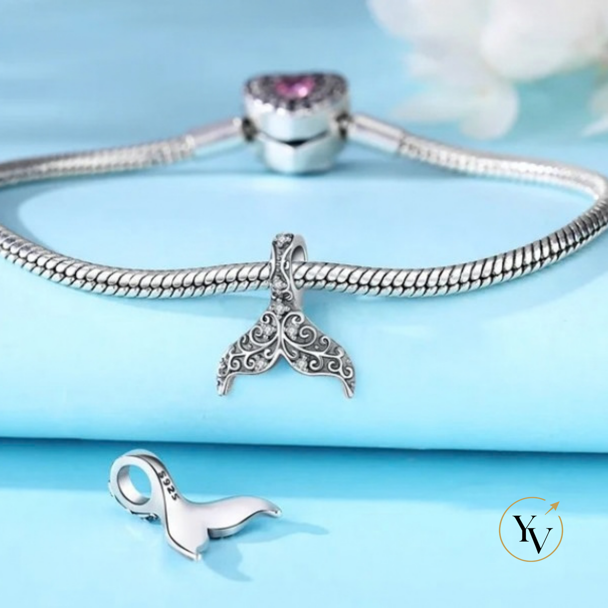 Whale Tail Charm | Silver Filigree Dangle Bead | Fits Pandora Bracelets | Ocean Lover Gift
