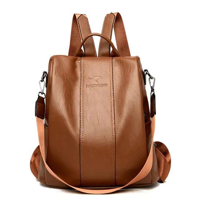 Vintage Anti-Theft Leather Backpack for Women