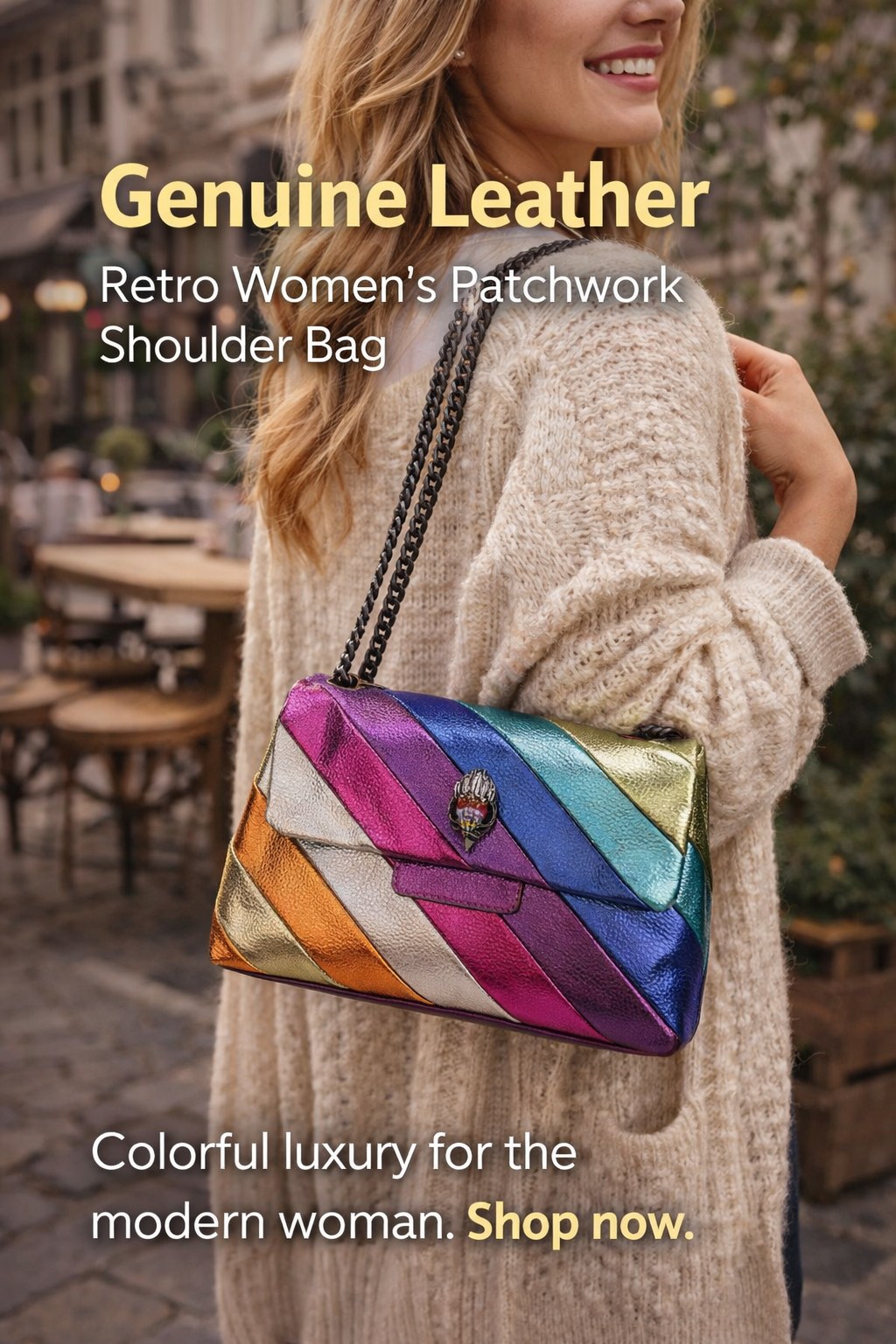 Genuine Leather Retro Women's Patchwork Shoulder Bag