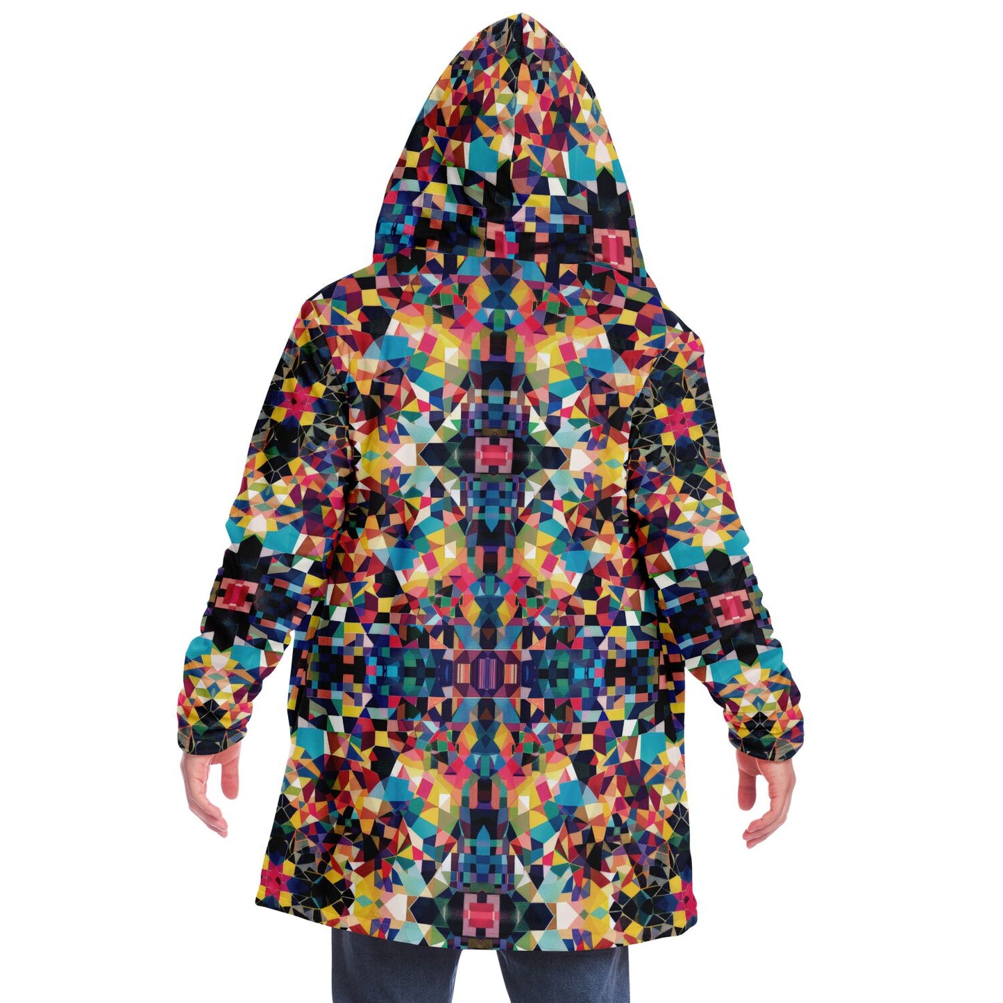 Vibrant Kaleidoscopic Mosaic Geometric Patterned Cloak, Colorful Boho Wrap