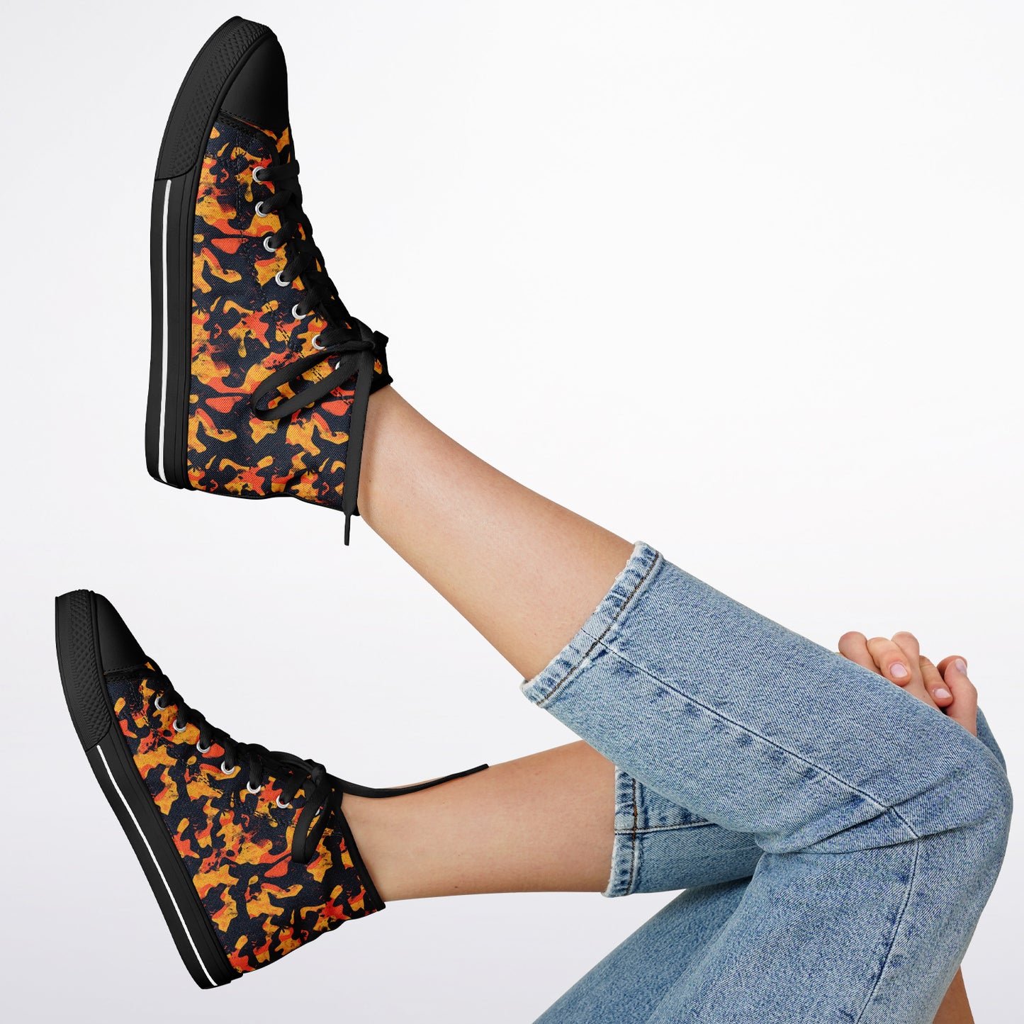 Urban Peak High Top Shoes | Black & Orange Grunge Streetwear Sneakers
