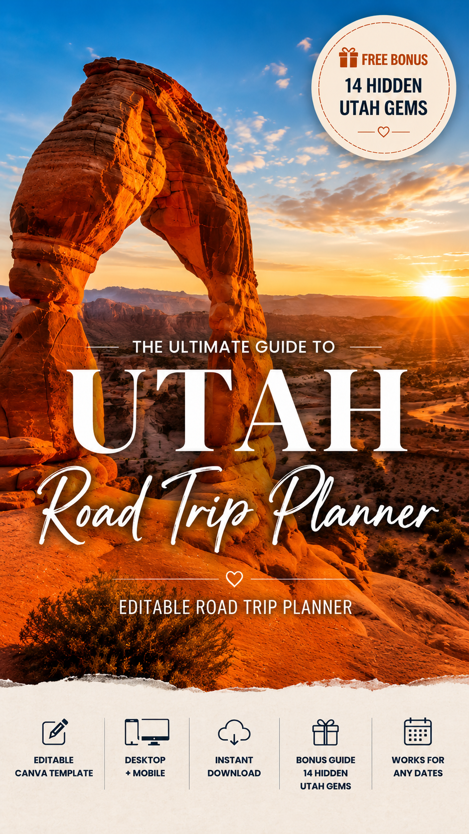 Utah National Parks Itinerary Template | Editable Road Trip Planner | BONUS Hidden Utah Guide | Zion Bryce Arches
