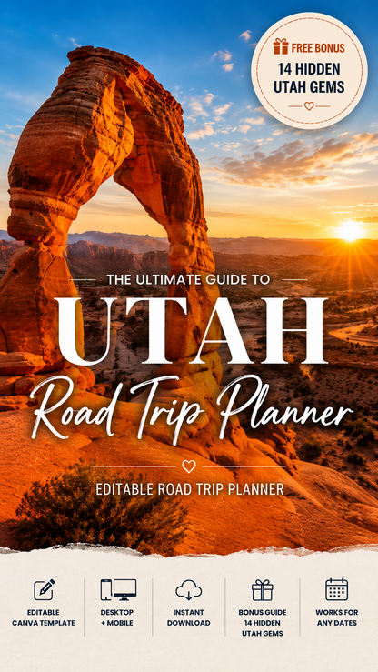Utah National Parks Itinerary Template | Editable Road Trip Planner | BONUS Hidden Utah Guide | Zion Bryce Arches