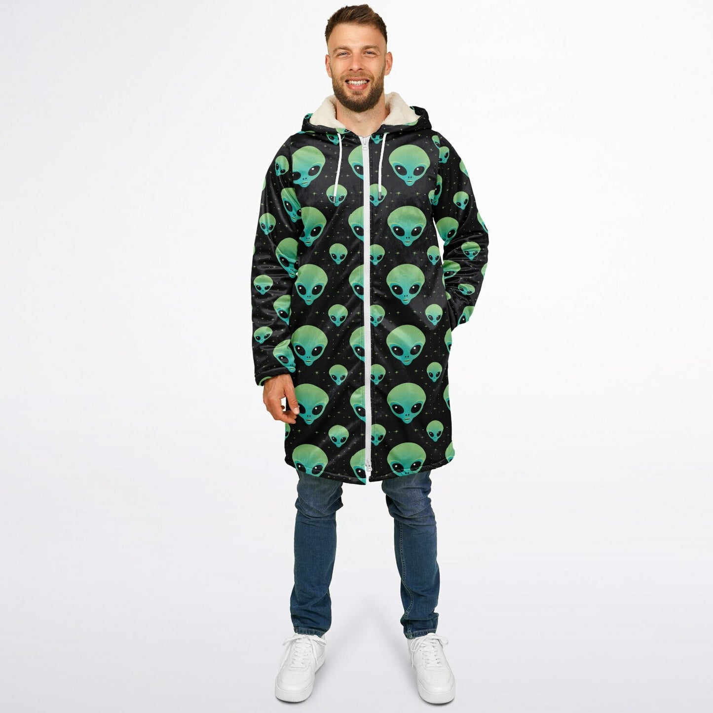 Area 51 Black & Green Alien Terrestrial Zipper Cloak – One-of-a-Kind Hooded Cape for Festivals, Travel & Statement Style | Holloween Coat