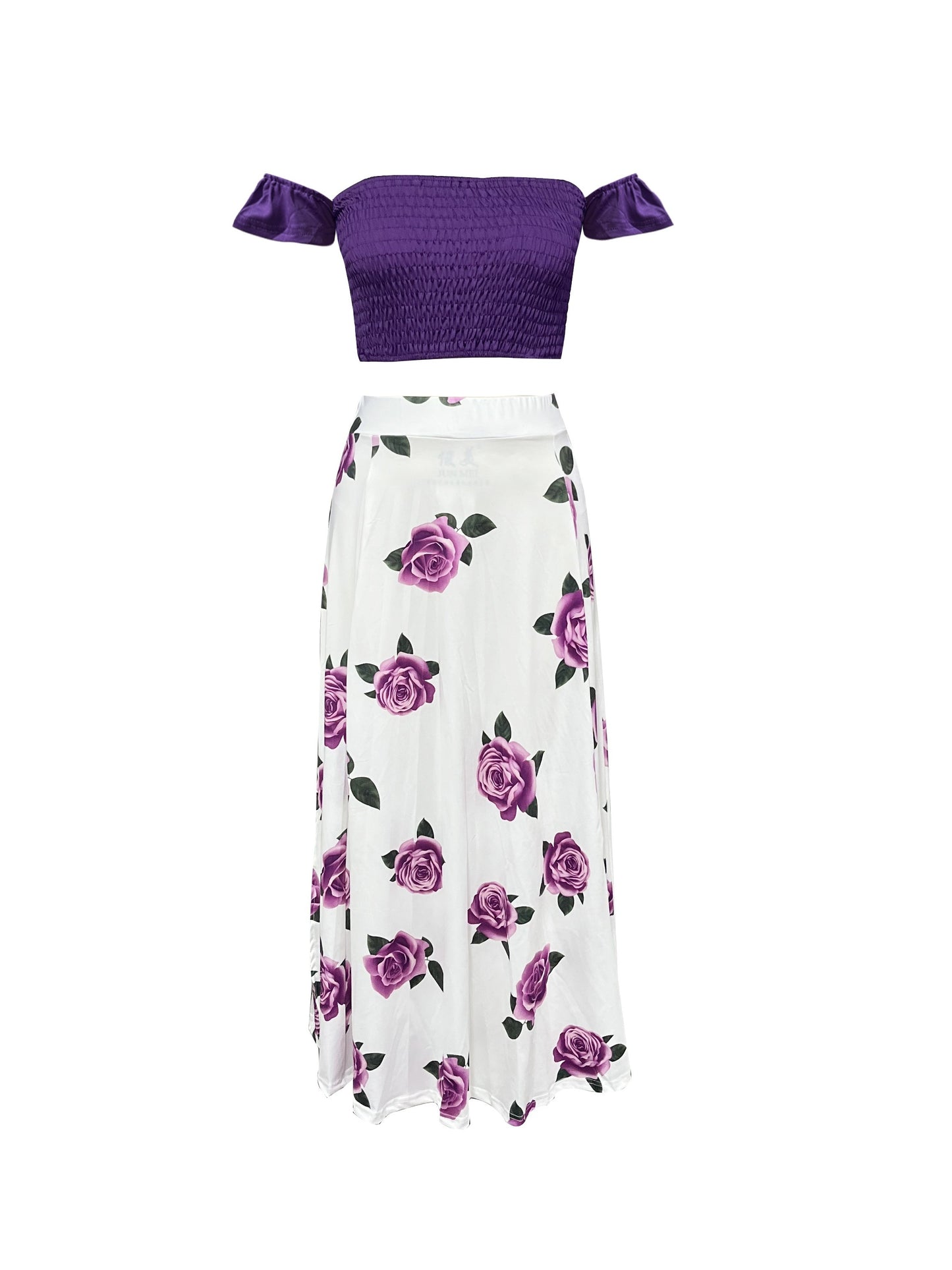 Slim-Fit French-Style Bohemian Digital Print Mid-Length Vintage Tube Top Skirt Set for Women