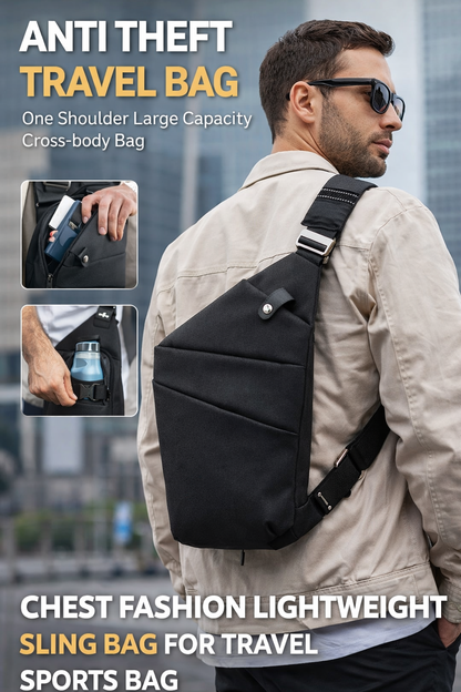 Anti-Theft One-Shoulder Sling Bag – Lightweight Crossbody Travel Chest Bag (Black)