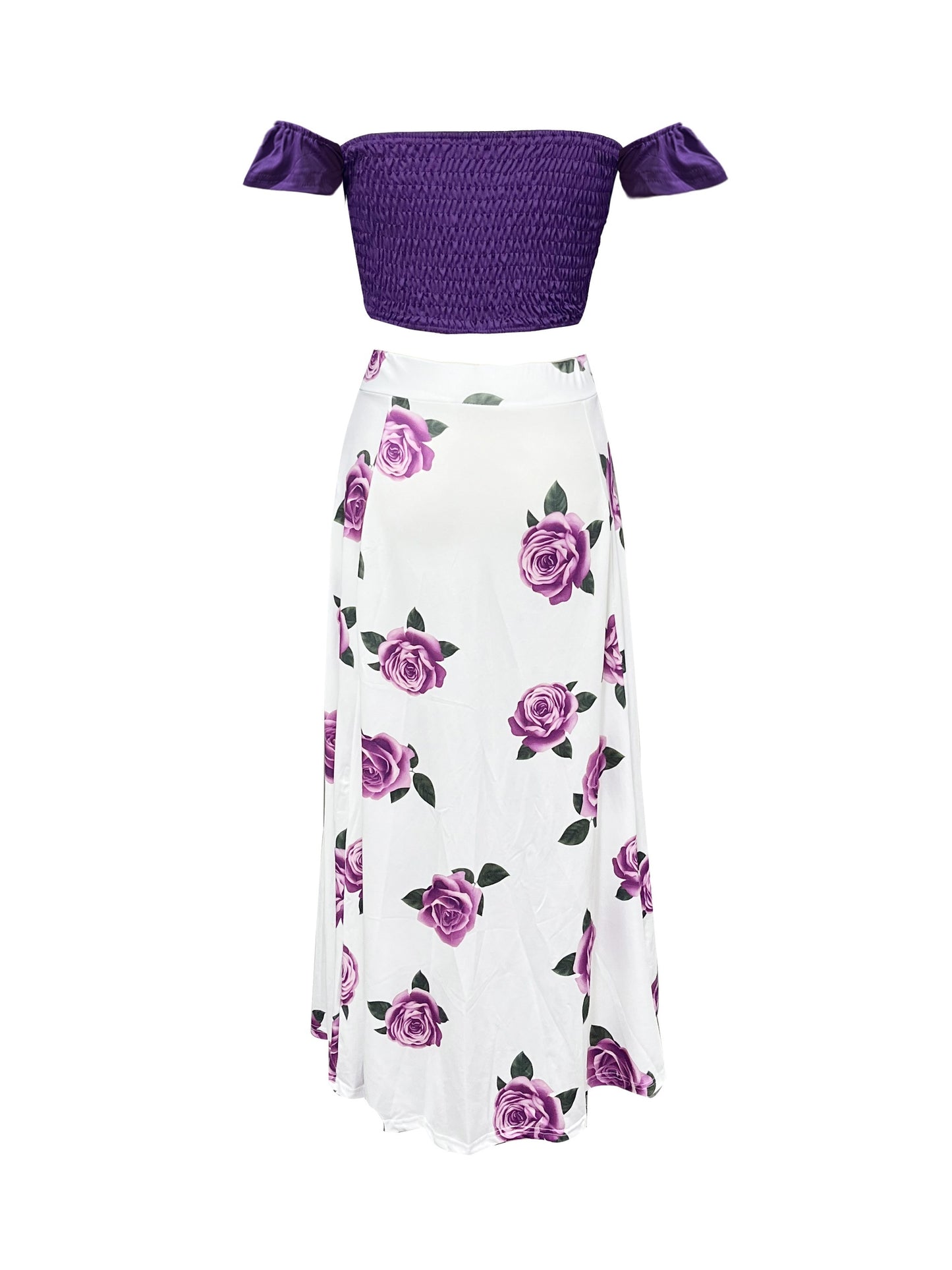 Slim-Fit French-Style Bohemian Digital Print Mid-Length Vintage Tube Top Skirt Set for Women