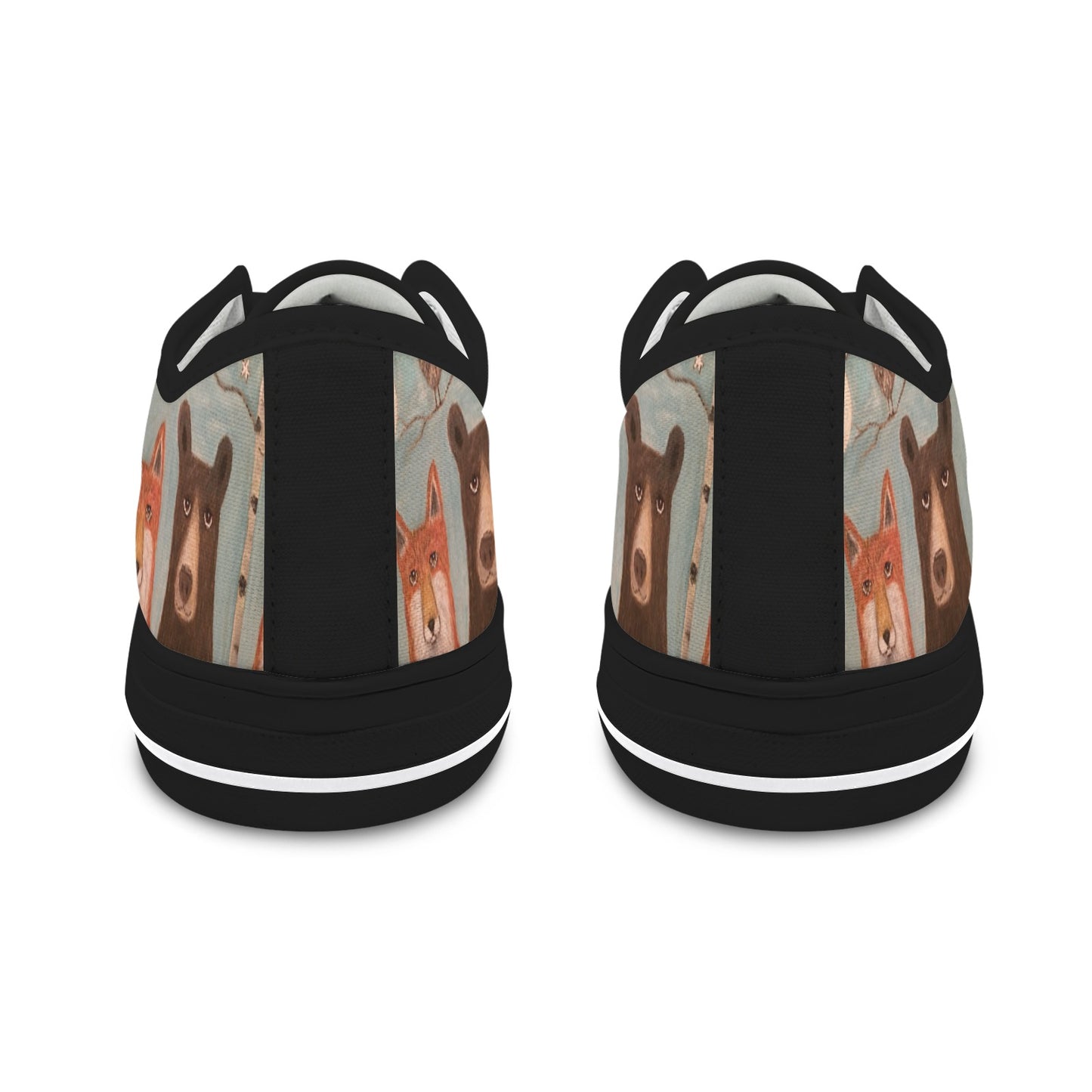 Whimsical Bear & Fox Women’s Low Top Sneakers – Woodland Magic 🦊🐻