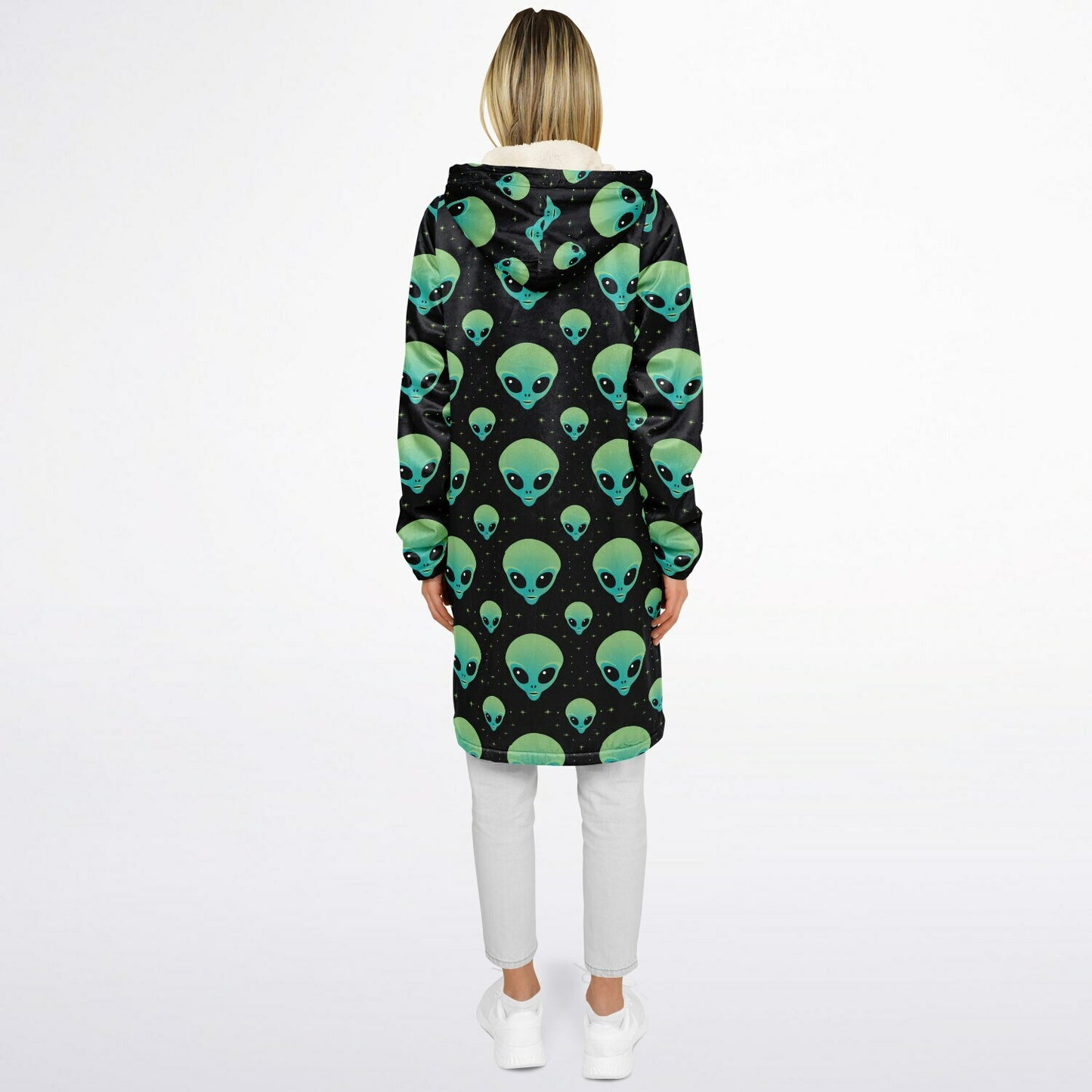 Area 51 Black & Green Alien Terrestrial Zipper Cloak – One-of-a-Kind Hooded Cape for Festivals, Travel & Statement Style | Holloween Coat