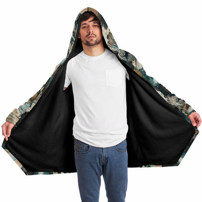 Warm Fall & Winter Hoodie Cloak | Teal Botanical & Abstract Coral Design
