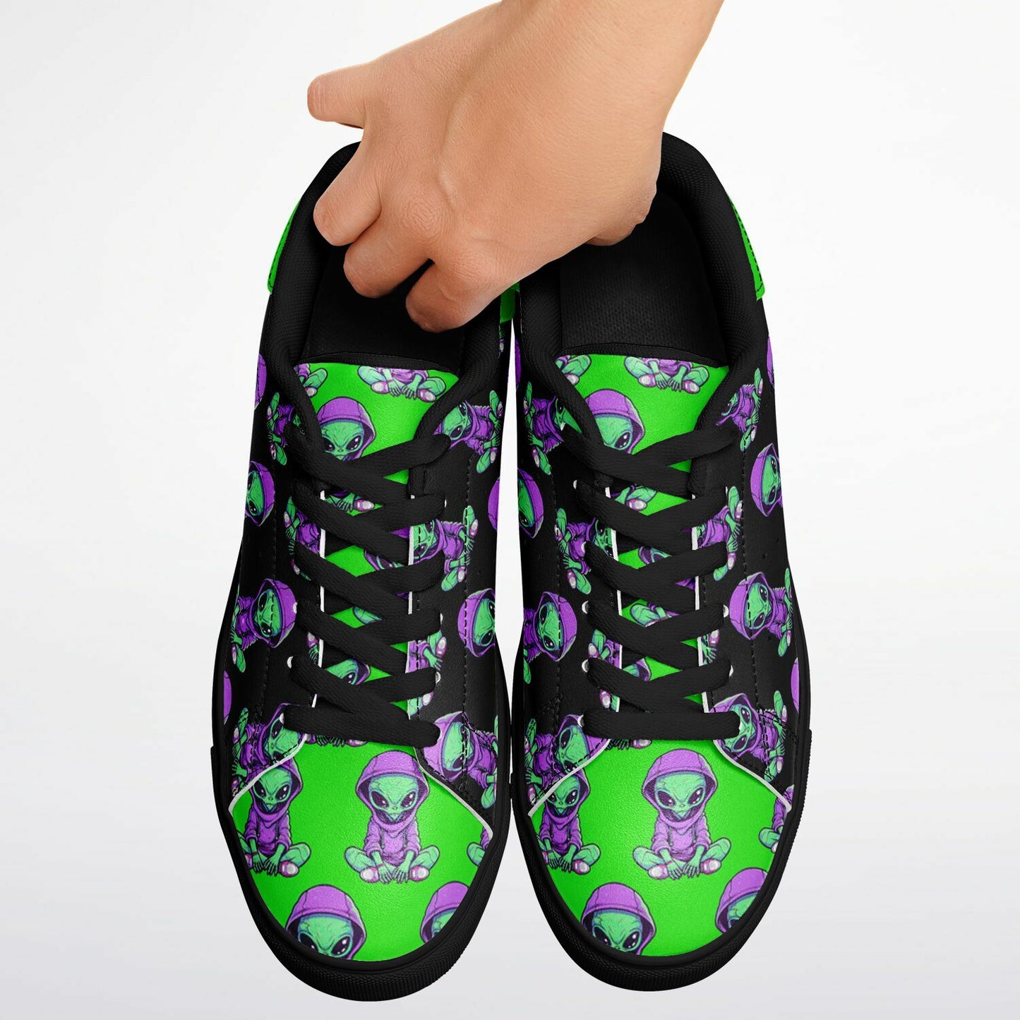 Alien Terrestrial Black & Green Unisex Sneakers – Futuristic Streetwear Statement