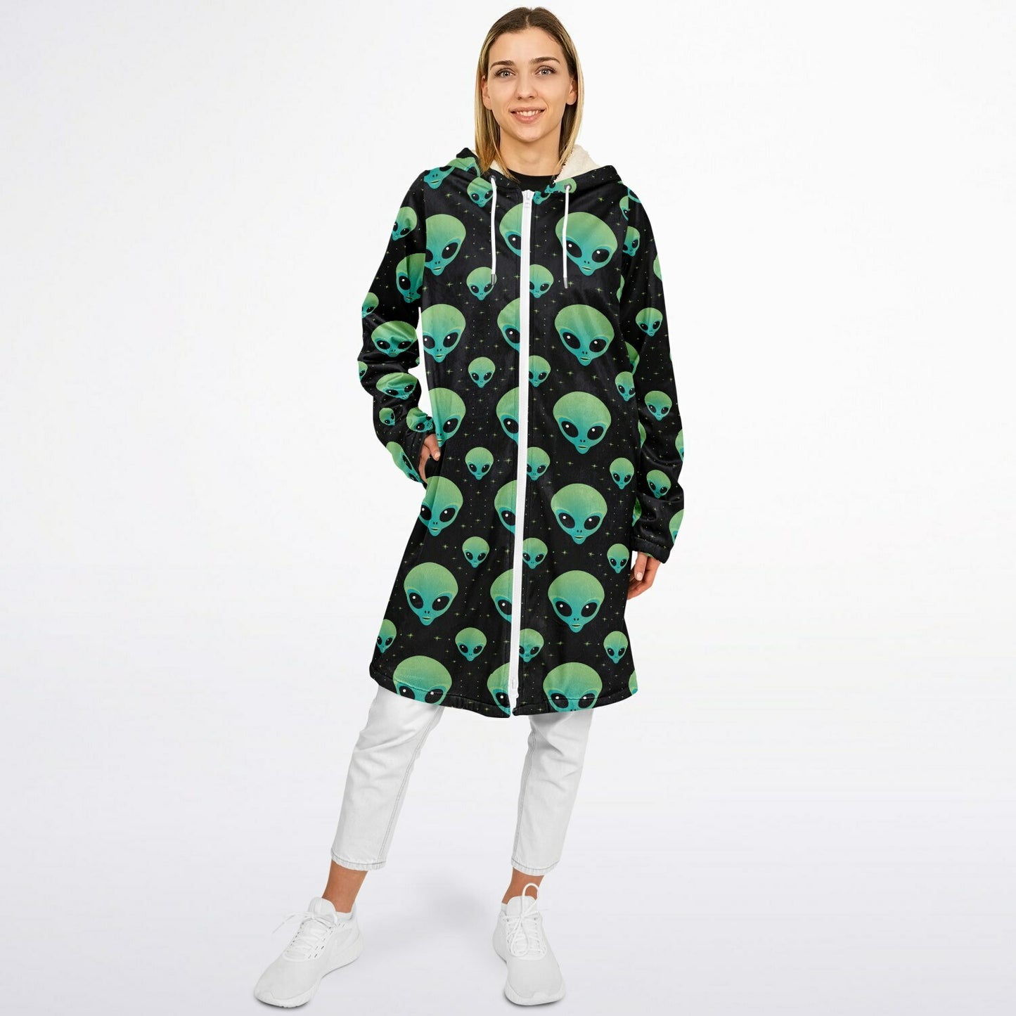 Area 51 Black & Green Alien Terrestrial Zipper Cloak – One-of-a-Kind Hooded Cape for Festivals, Travel & Statement Style | Holloween Coat