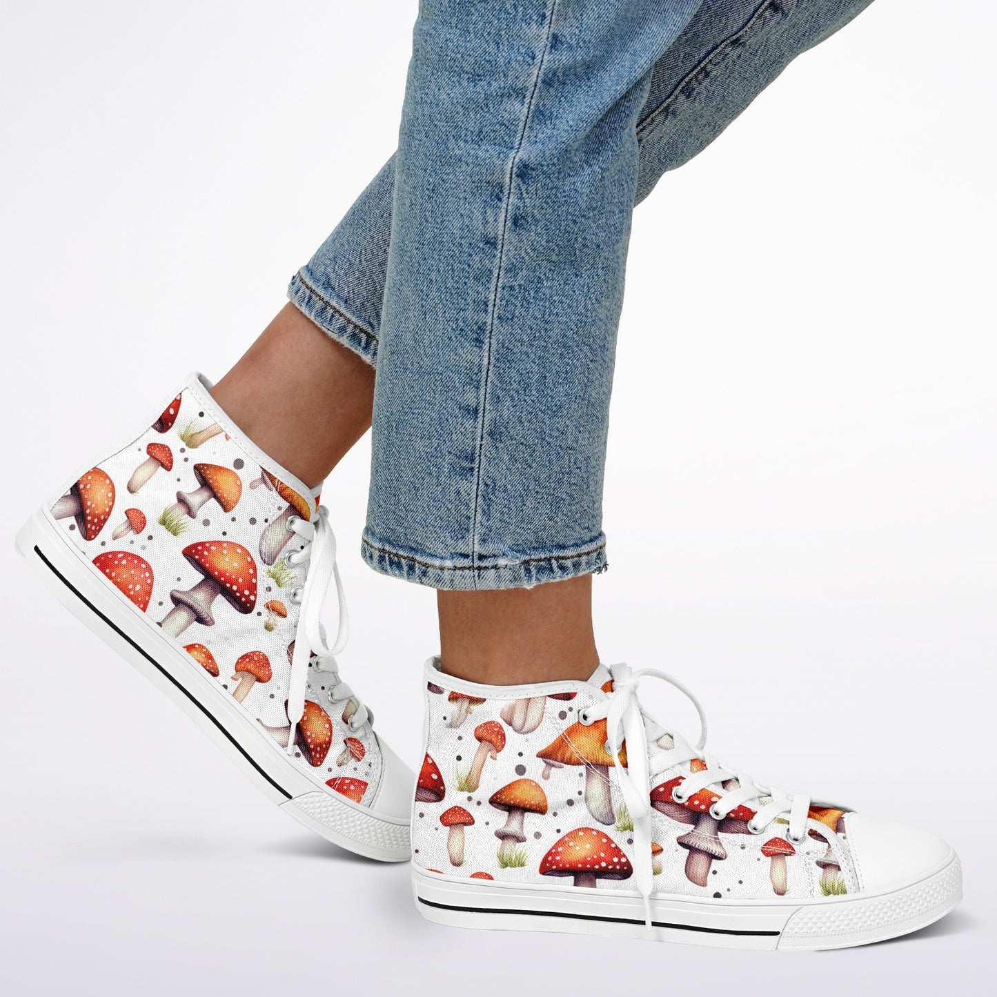 Urban Peak High Top Shoes | Colorful Mushroom Print Sneakers | Creative Nature-Inspired Streetwear