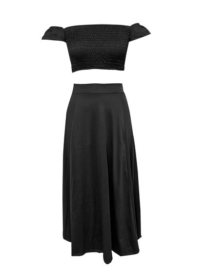 Slim-Fit French-Style Bohemian Digital Print Mid-Length Vintage Tube Top Skirt Set for Women