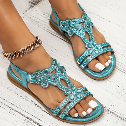 Women's Rhinestone Bohemian Wedge Sandals with Dress Shoe - Wide Width Summer Slippers, Thick Platform Heel &  Upper/Cushioning - Sparkling Party Shoes for Weddings, Beach, Prom (Hand Washable)