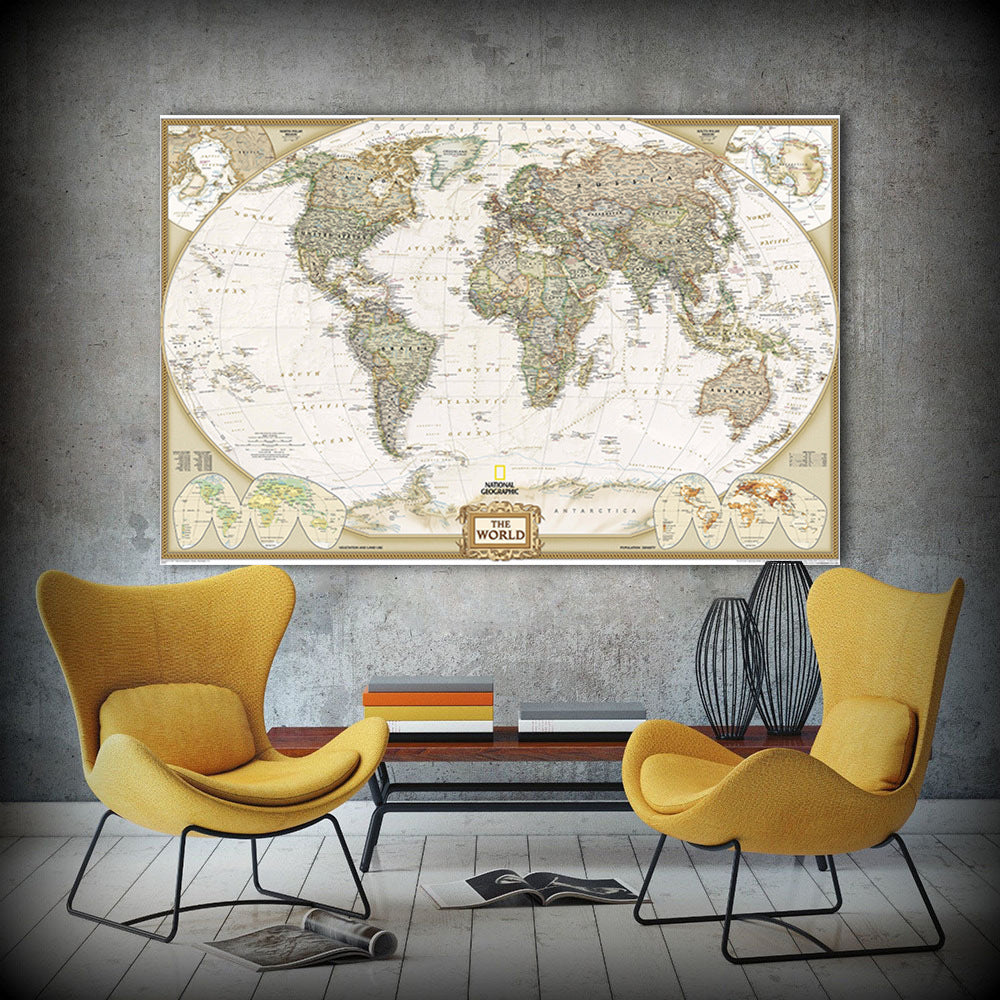 Vintage World Map Wall Art Print | Antique Atlas Canvas Decor for Living Room, Office & Study | Travel-Inspired World Map Artwork