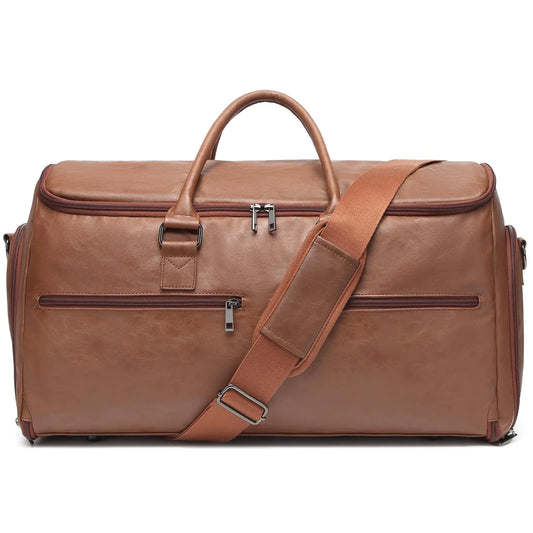 2-in-1 Convertible Garment Duffel Bag with Shoe Pouch – Carry-On Hanging Suit Bag for Business Travel (Brown)
