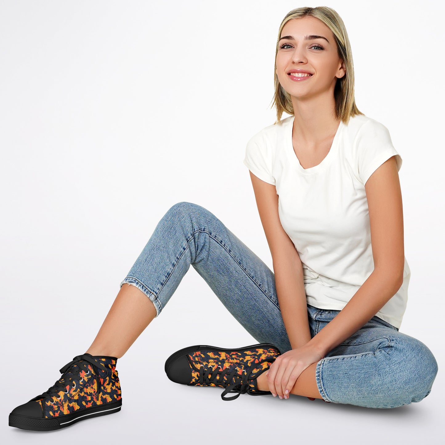 Urban Peak High Top Shoes | Black & Orange Grunge Streetwear Sneakers