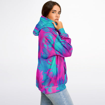 Heavyweight Oversized Pink & Blue Tie Dye Hoodie – Watercolor Swirl Abstract Streetwear