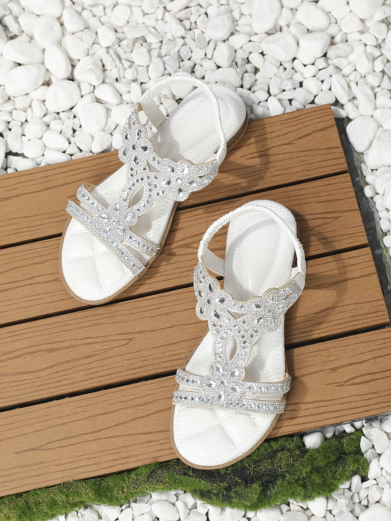 Women's Rhinestone Bohemian Wedge Sandals with Dress Shoe - Wide Width Summer Slippers, Thick Platform Heel &  Upper/Cushioning - Sparkling Party Shoes for Weddings, Beach, Prom (Hand Washable)