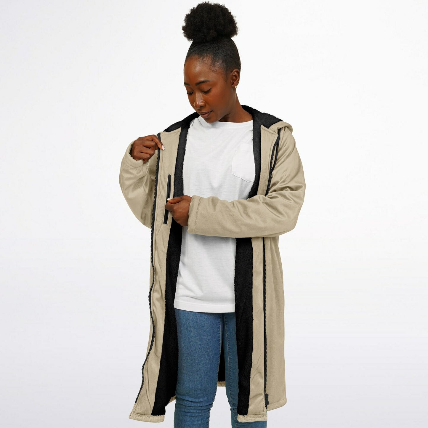 Long Zipper Fleece Hooded Sweatshirt | Maxi Hoodie | Lined Extra Long | Alternative Hoodie  copy