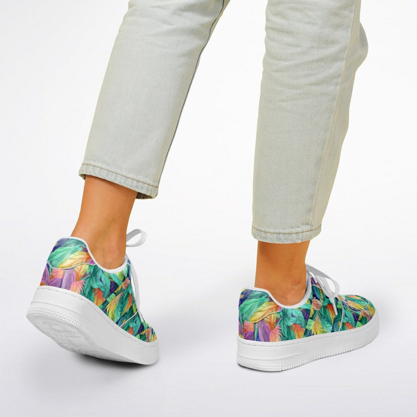 Low Top Shoes, Neon Feather Sneakers, Colorful Feather Print Low Tops, Festival Streetwear Shoes, Custom Shoes