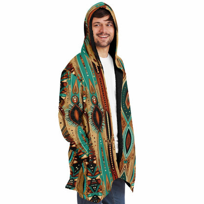 Earth-Tone Hooded Cloak – Tribal Coat for Boho Men & Boho Mom Style | Artistic Fashion