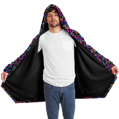 Glowing Reviews- Neon Abstract Hooded Wrap, Glowing Digital Art Lines