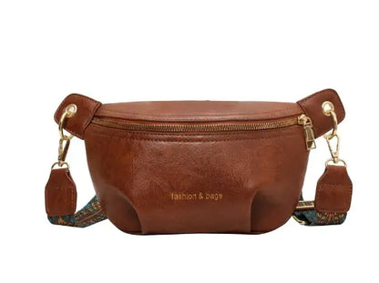 Leather Fanny Pack with Printed Strap (Single Item)