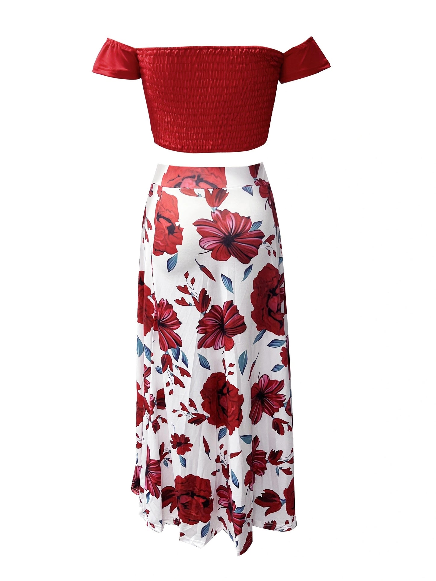 Slim-Fit French-Style Bohemian Digital Print Mid-Length Vintage Tube Top Skirt Set for Women