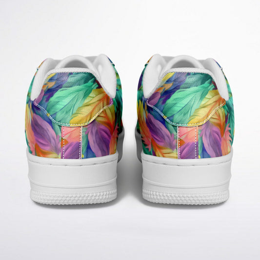 Low Top Shoes, Neon Feather Sneakers, Colorful Feather Print Low Tops, Festival Streetwear Shoes, Custom Shoes