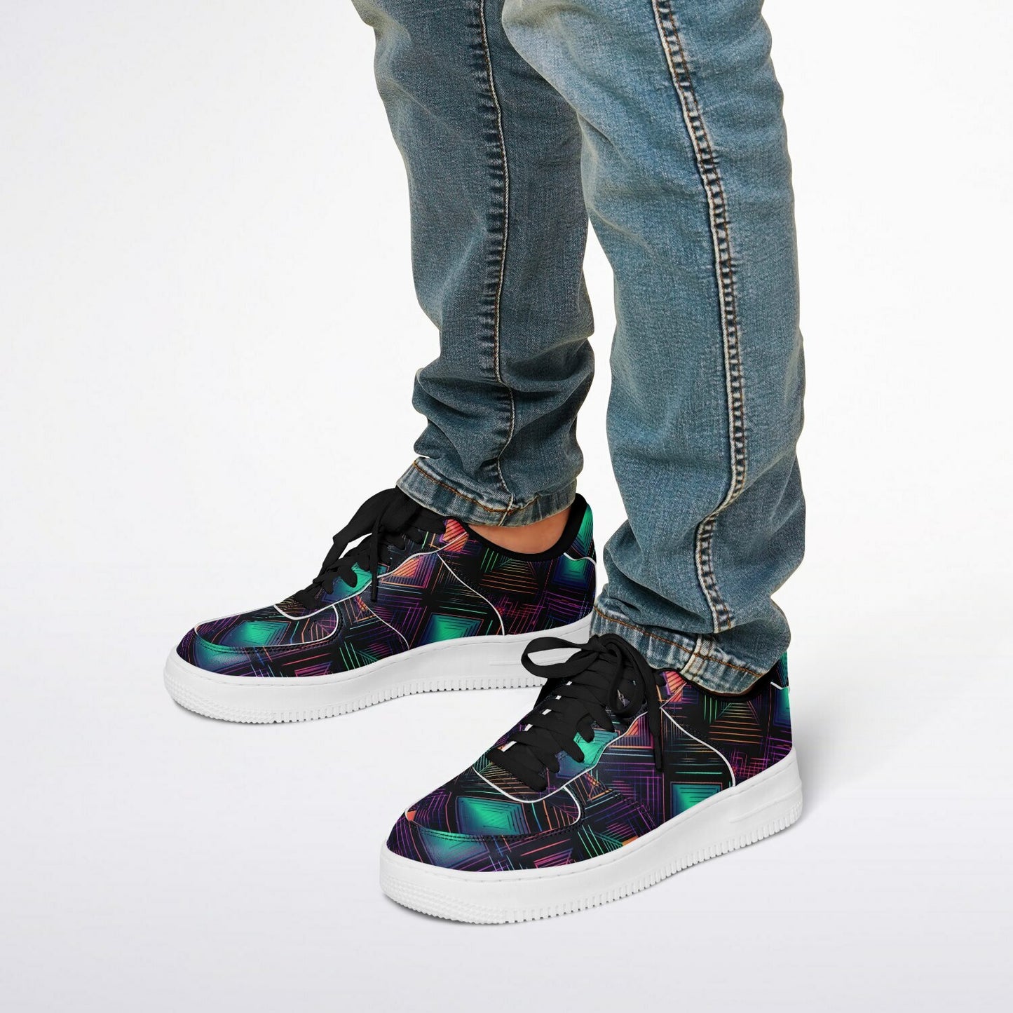 Low Yop Shoes, Neon Geometric Sneakers, Colorful EDM Low Tops, Festival Rave Footwear, Custom Shoes